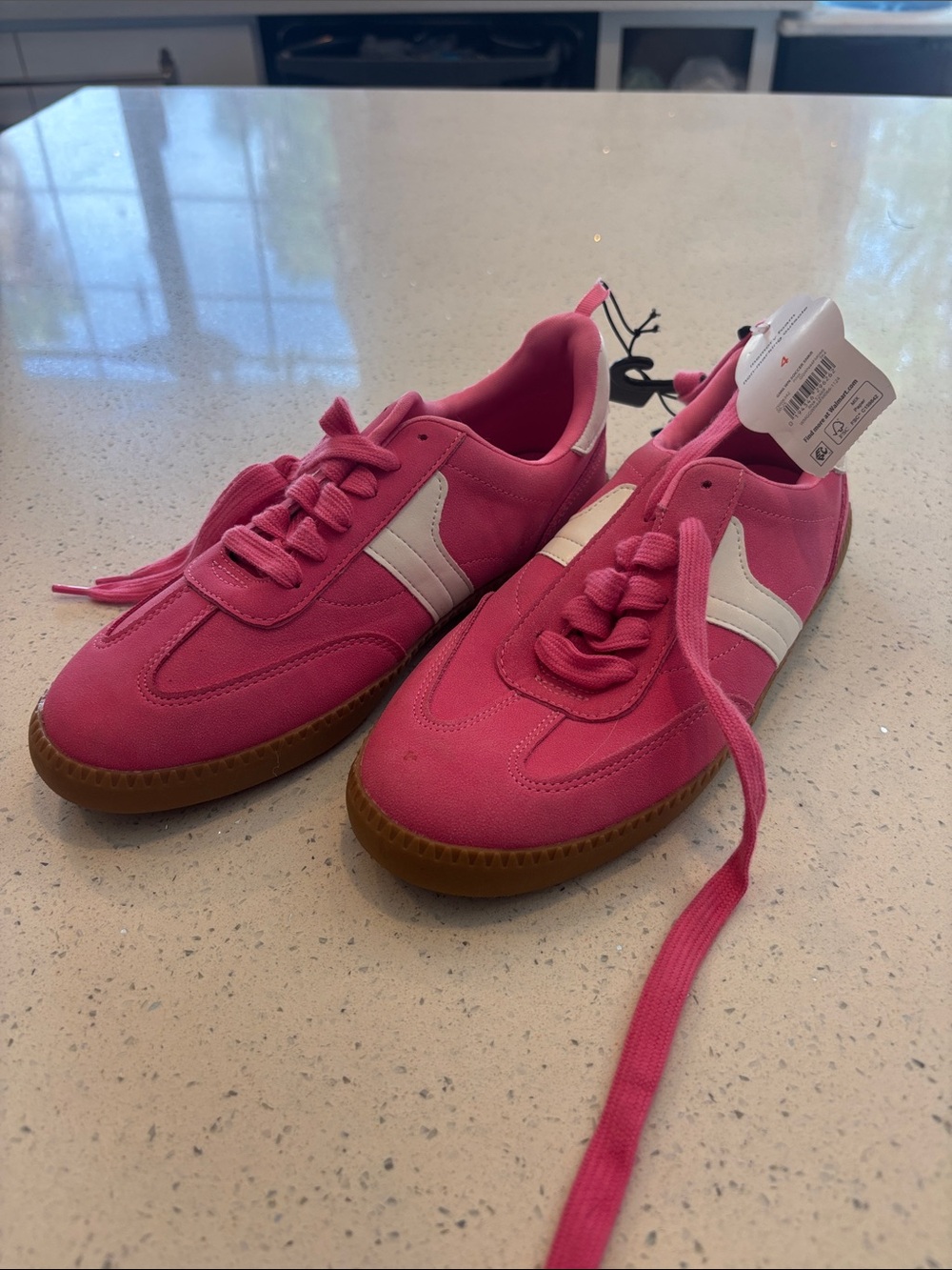 wonder nation Pink Lace-Up Sneakers with White Stripe